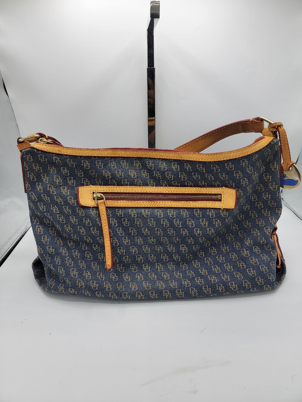 Dooney & Bourke Vintage  Blue Monogram Shoulder Bag with Tan Trim